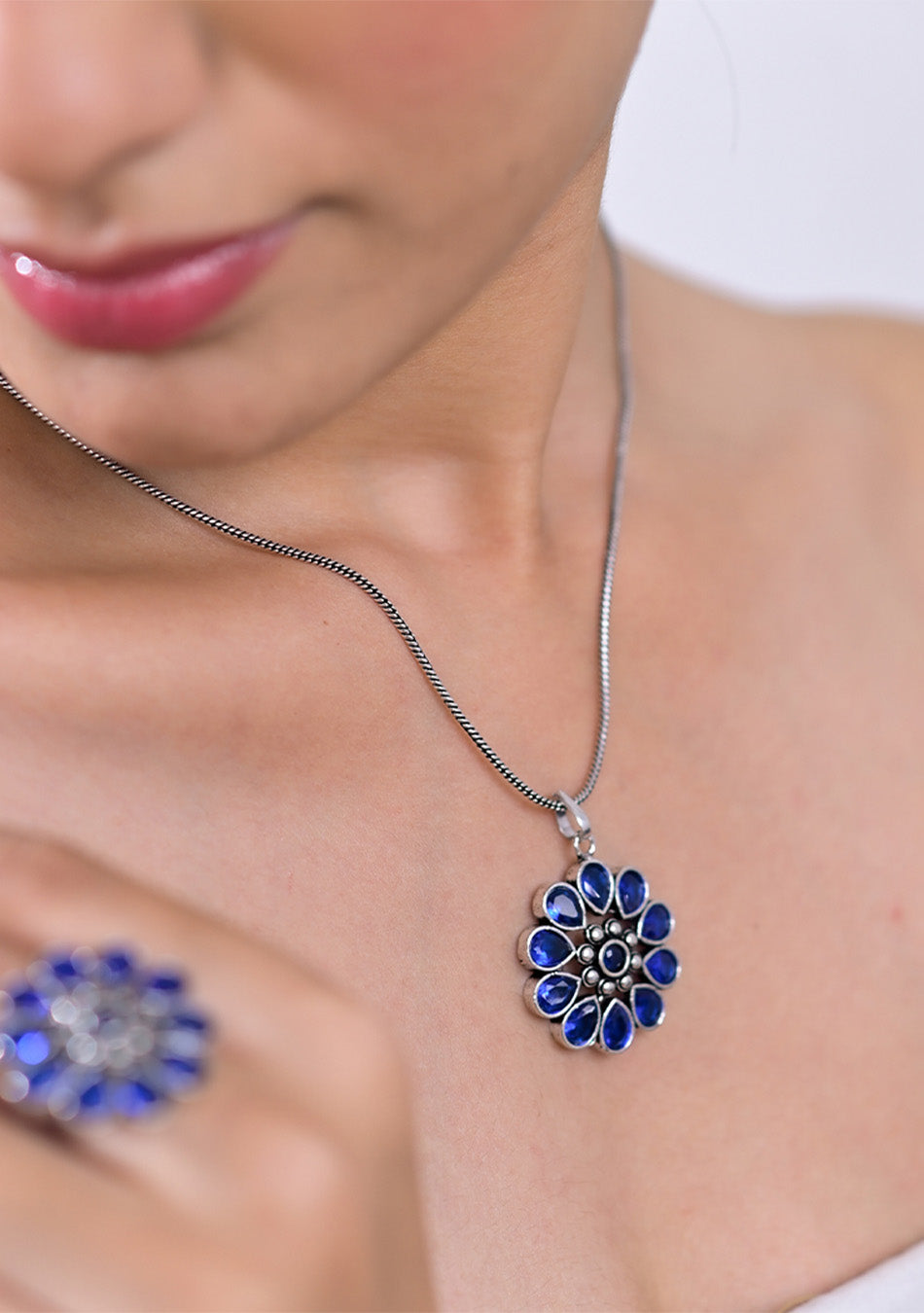 Sapphire Blossom Pendant Set
