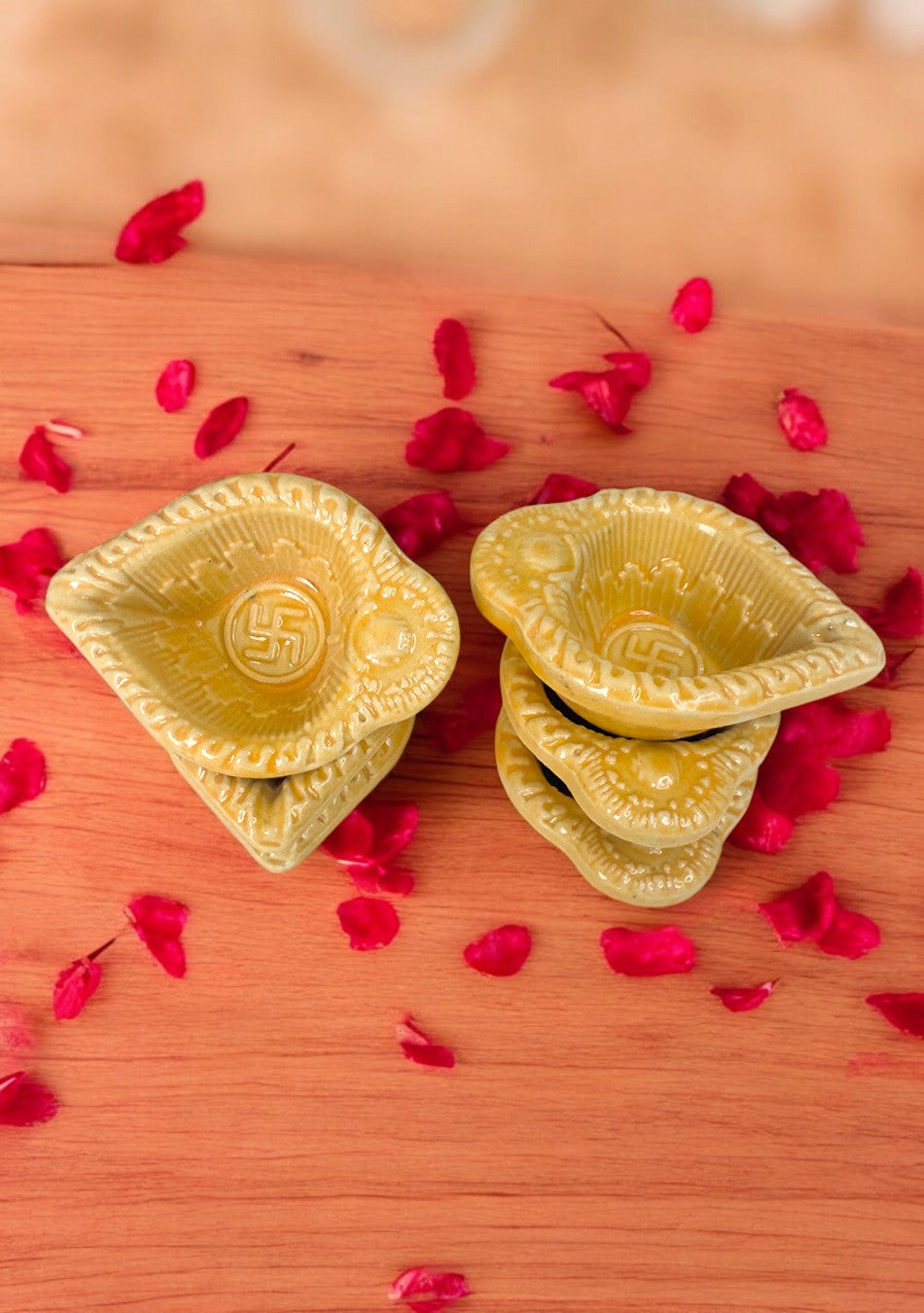 Yellow Swastic Diya Set of 6