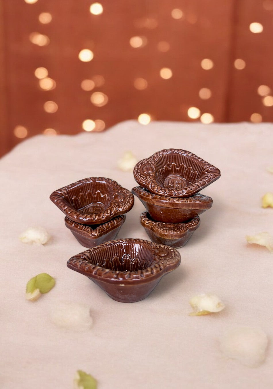 Brown Swastic Diya Set of 6