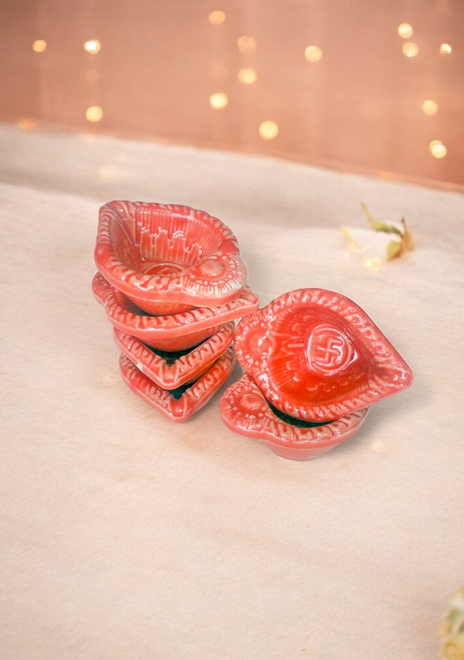 Red Swastic Diya Set of 6