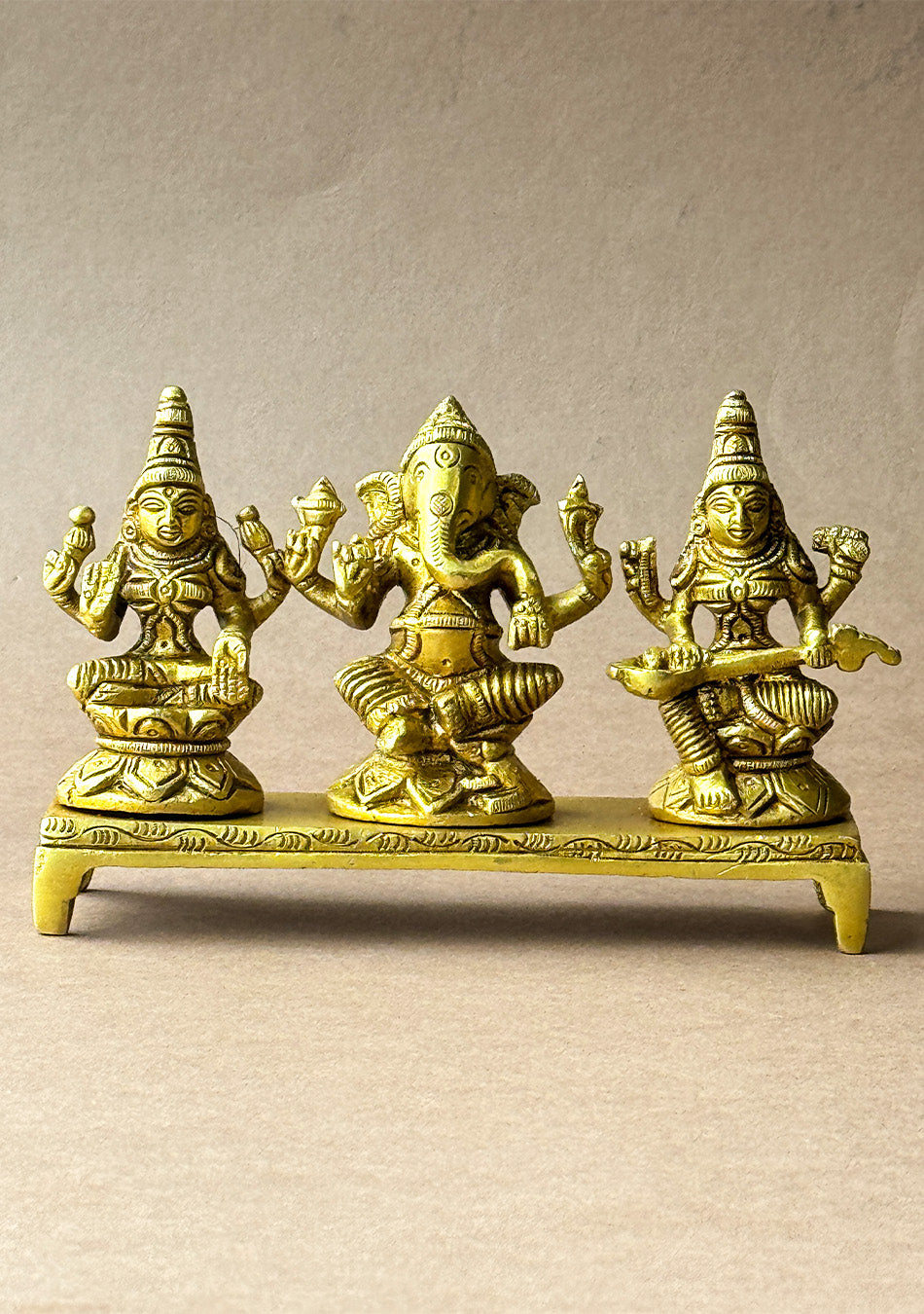 Antique Brass Lakshmi Ganesha Saraswati Trio