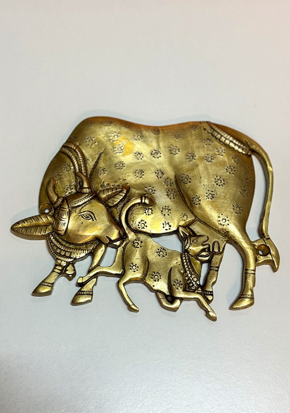 Antique Brass Kamdhenu with Calf Wall Hanging