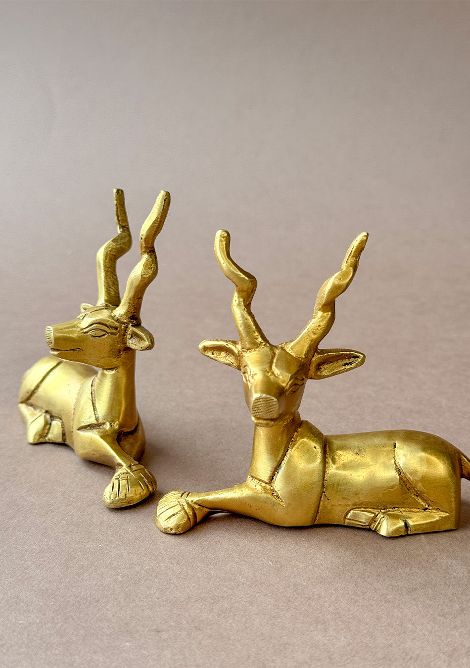 Antique Brass Resting Deer Pair