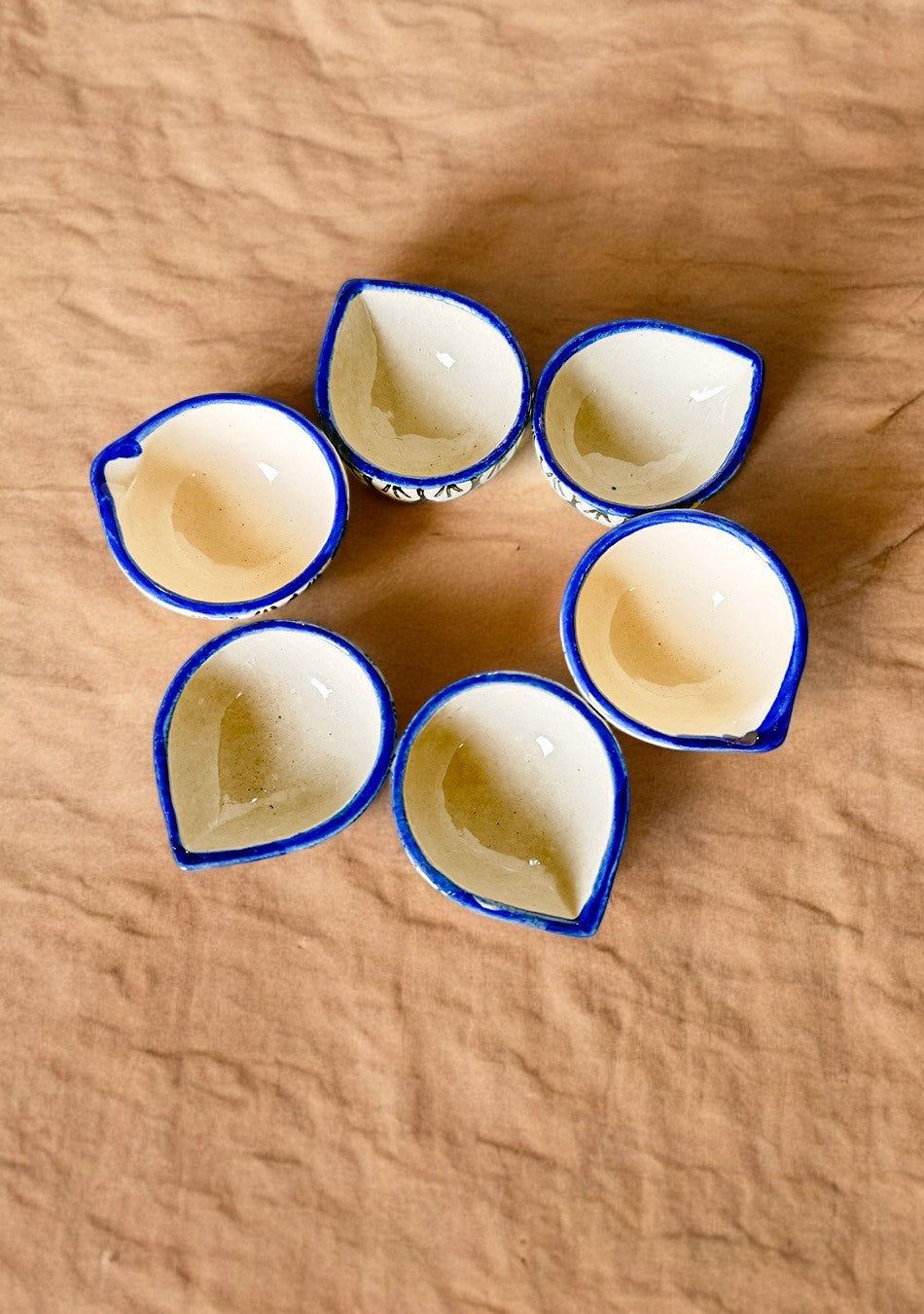 Indigo Whisper Ceramic Diya set of 6