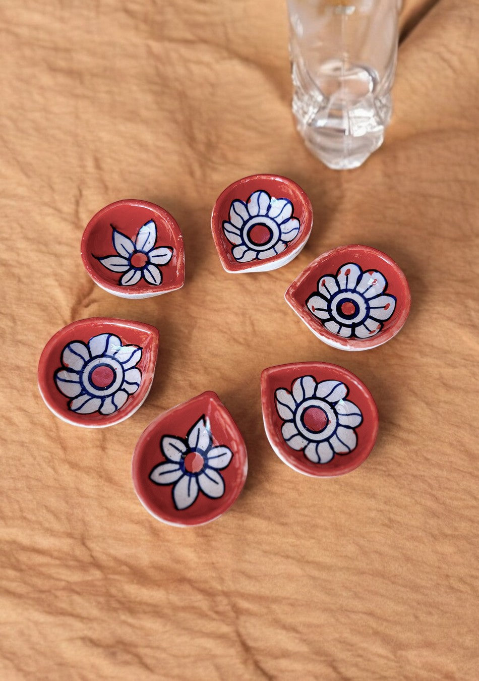 Orange Floral Diyas Set of 6