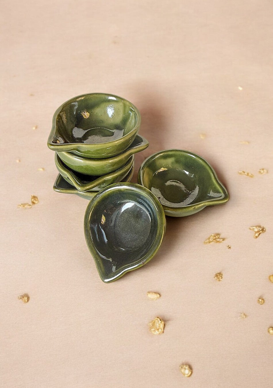 Sage Bloom Glazed Diya set of 6