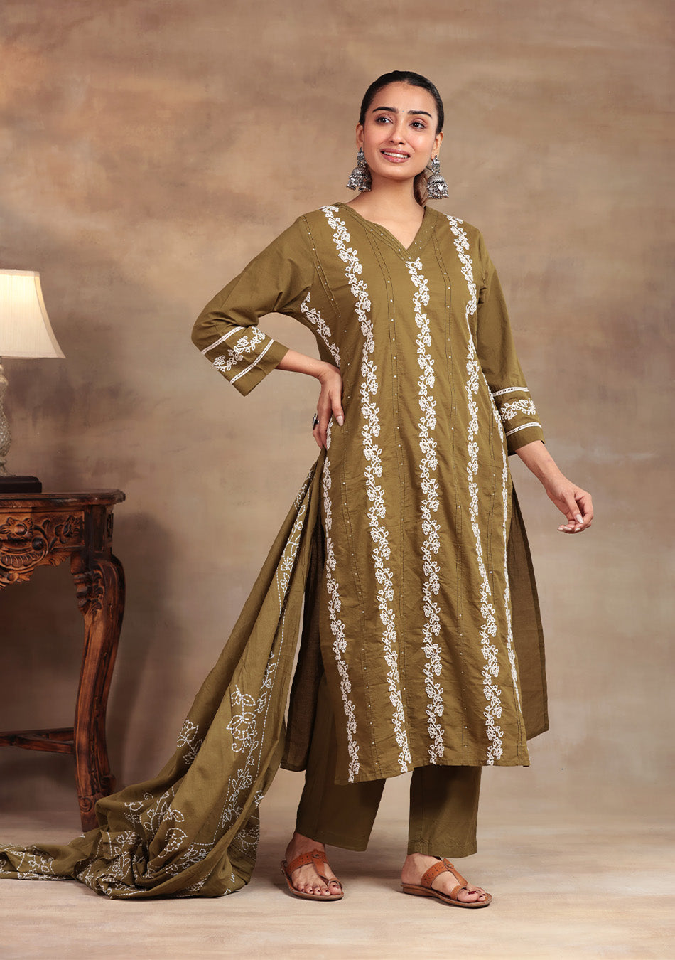 Olive Meadow Cotton Suit Set