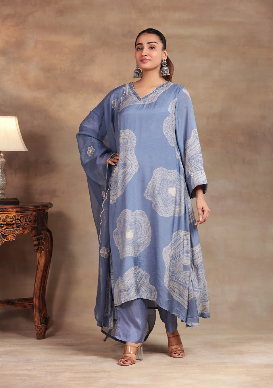 Dusty Blue Abstract print Suit Set