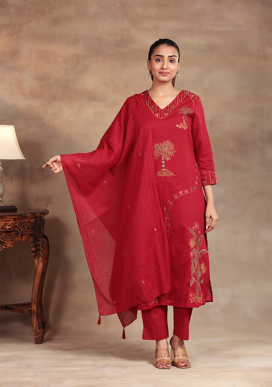 Maroon Bloom embroidered suit set