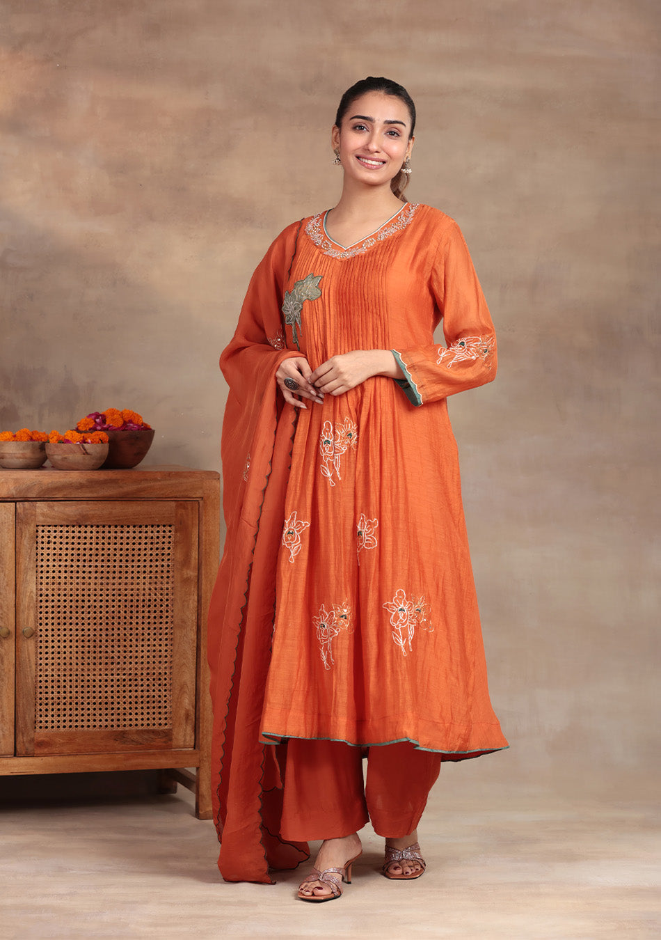 Sunset Glow Embroidered Anarkali Suit Set