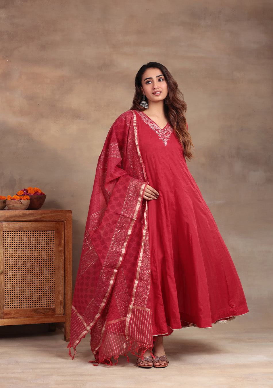 Ruby Glow Anarkali Suit Set