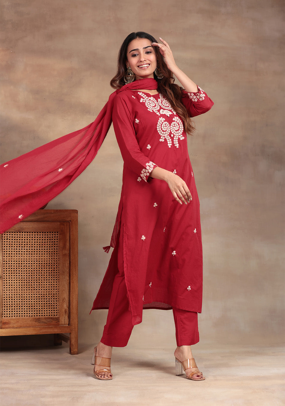 Garnet Glow Cotton Suit Set