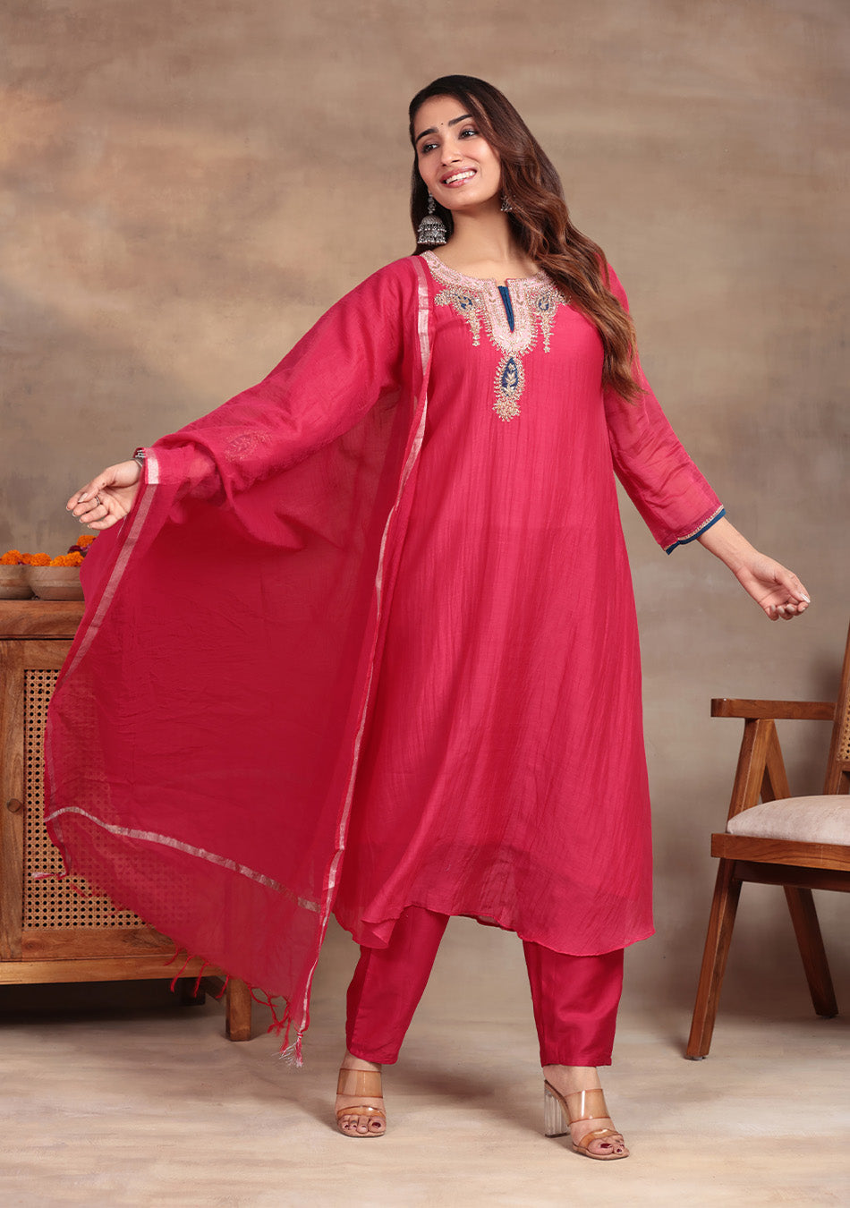 Ruby Glow Chanderi Dabka Suit Set