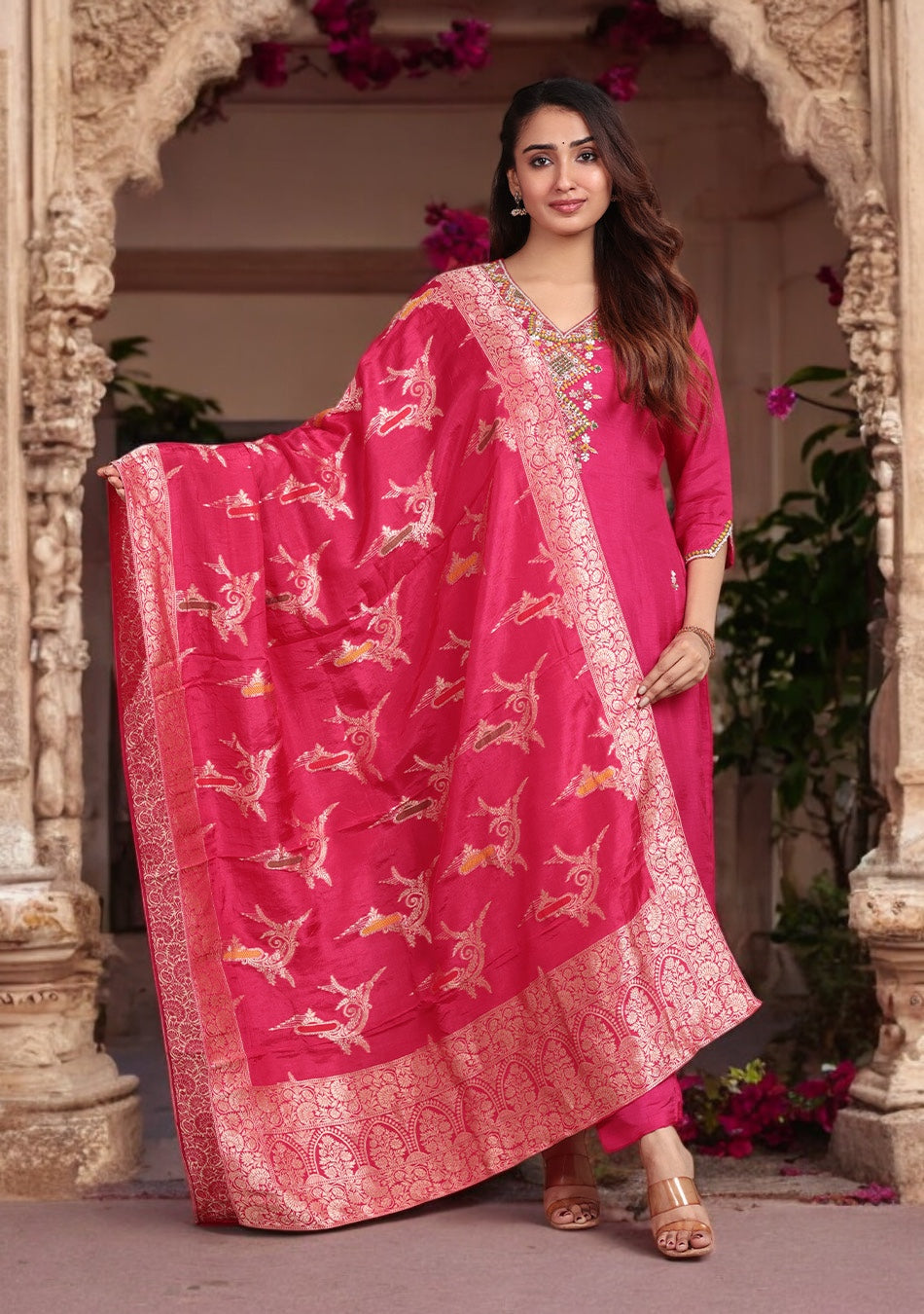 Rose Radiance Embroidered Suit Set
