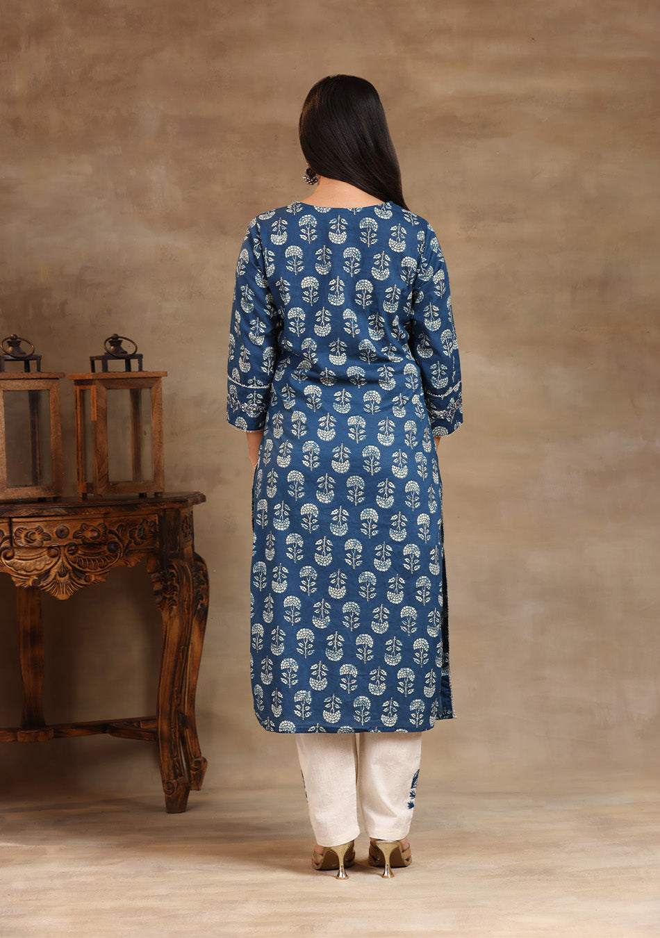 Indigo Floral Motif Suit Set