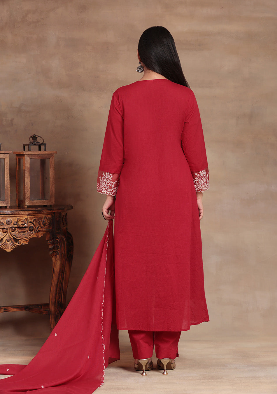 Crimson Elegance Embroidered Suit Set