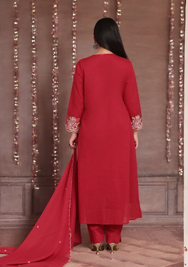 Crimson Elegance Embroidered Suit Set