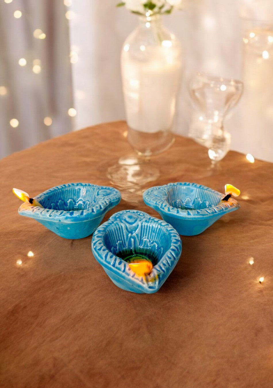 Blue Swastic Diya Set of 6