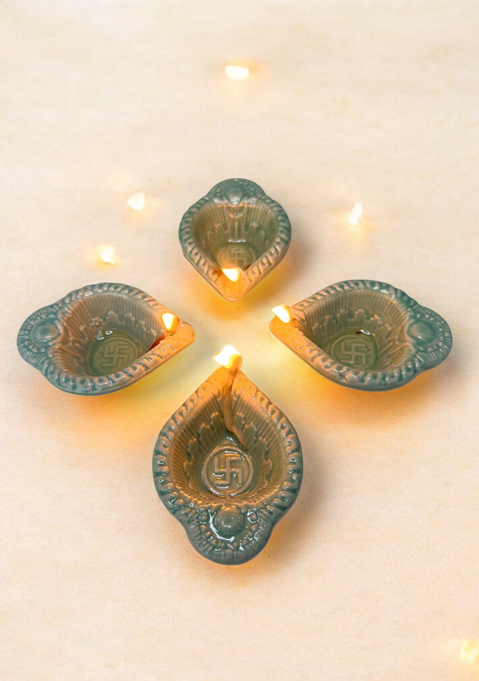Green Swastic Diya Set of 6