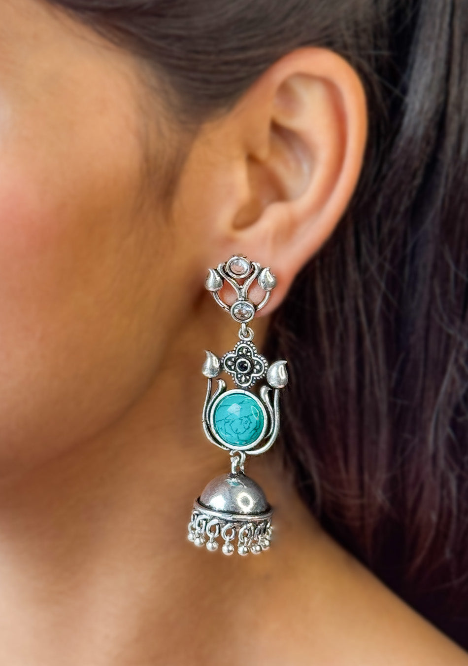 Turquoise Temple Jhumka Earrings