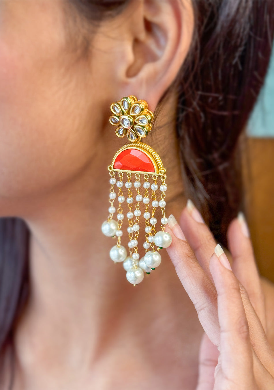 Red Pearl Drop Earrings