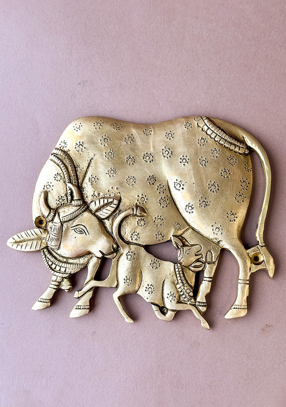 Antique Brass Kamdhenu with Calf Wall Hanging