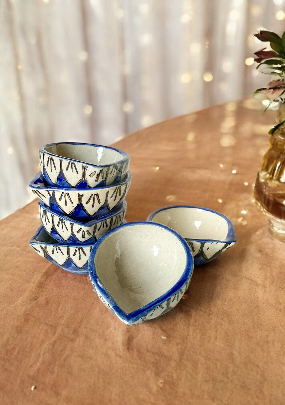 Indigo Whisper Ceramic Diya set of 6