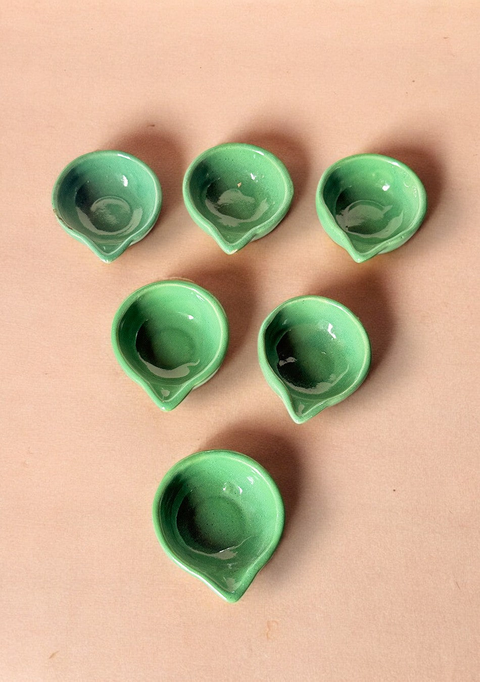 Green glazed diya set of 6