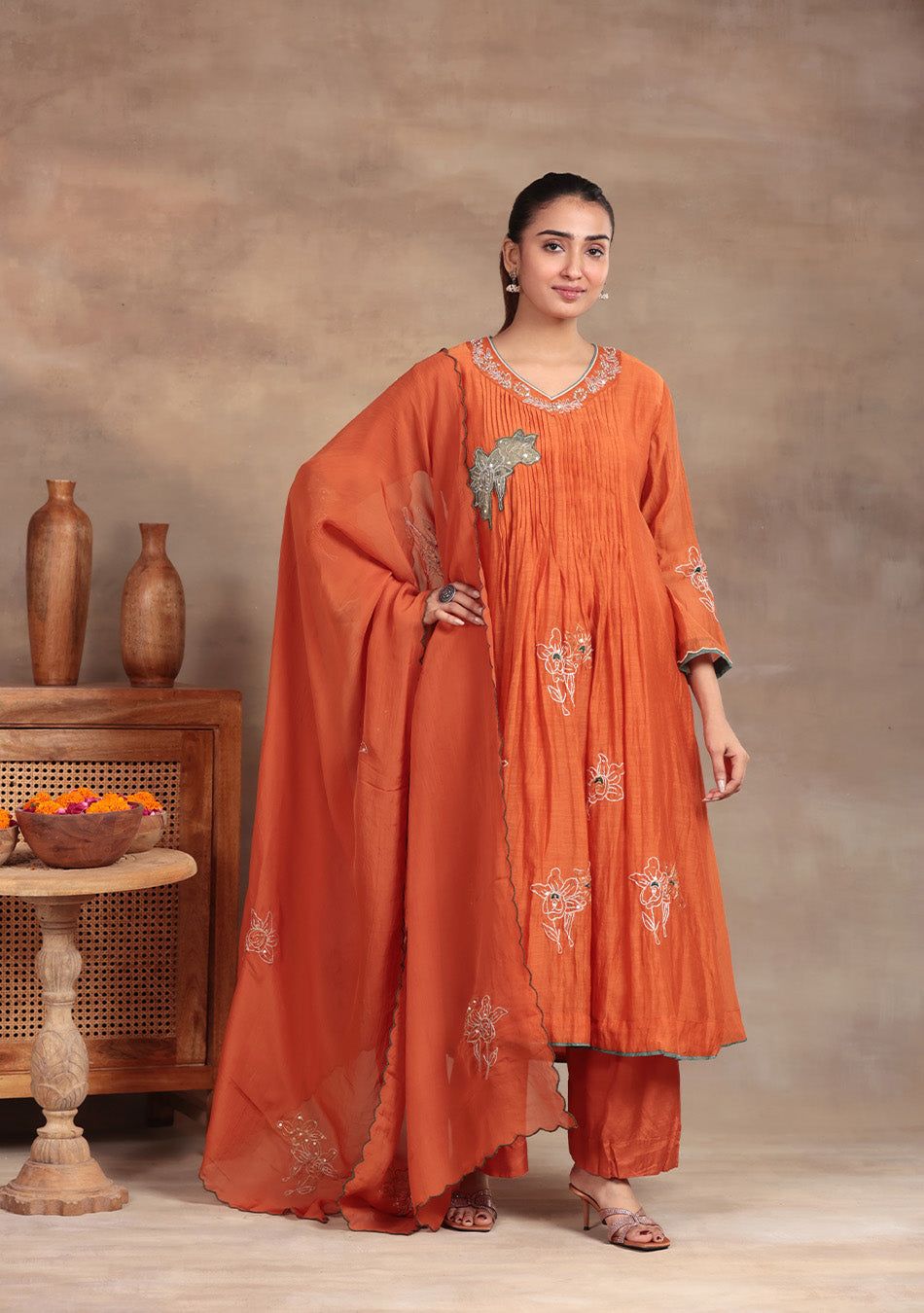 Sunset Glow Embroidered Anarkali Suit Set