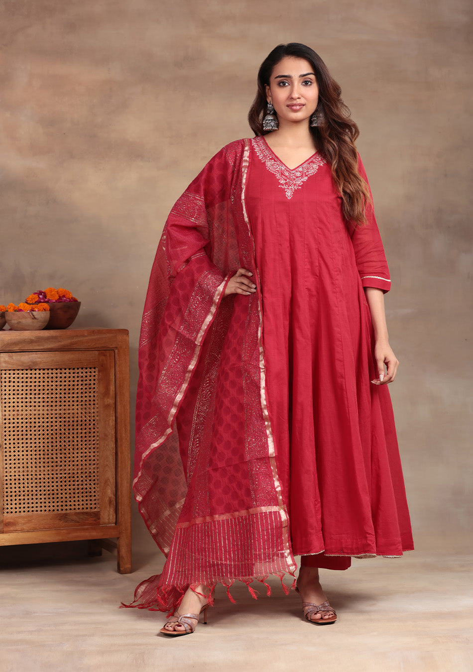 Ruby Glow Anarkali Suit Set