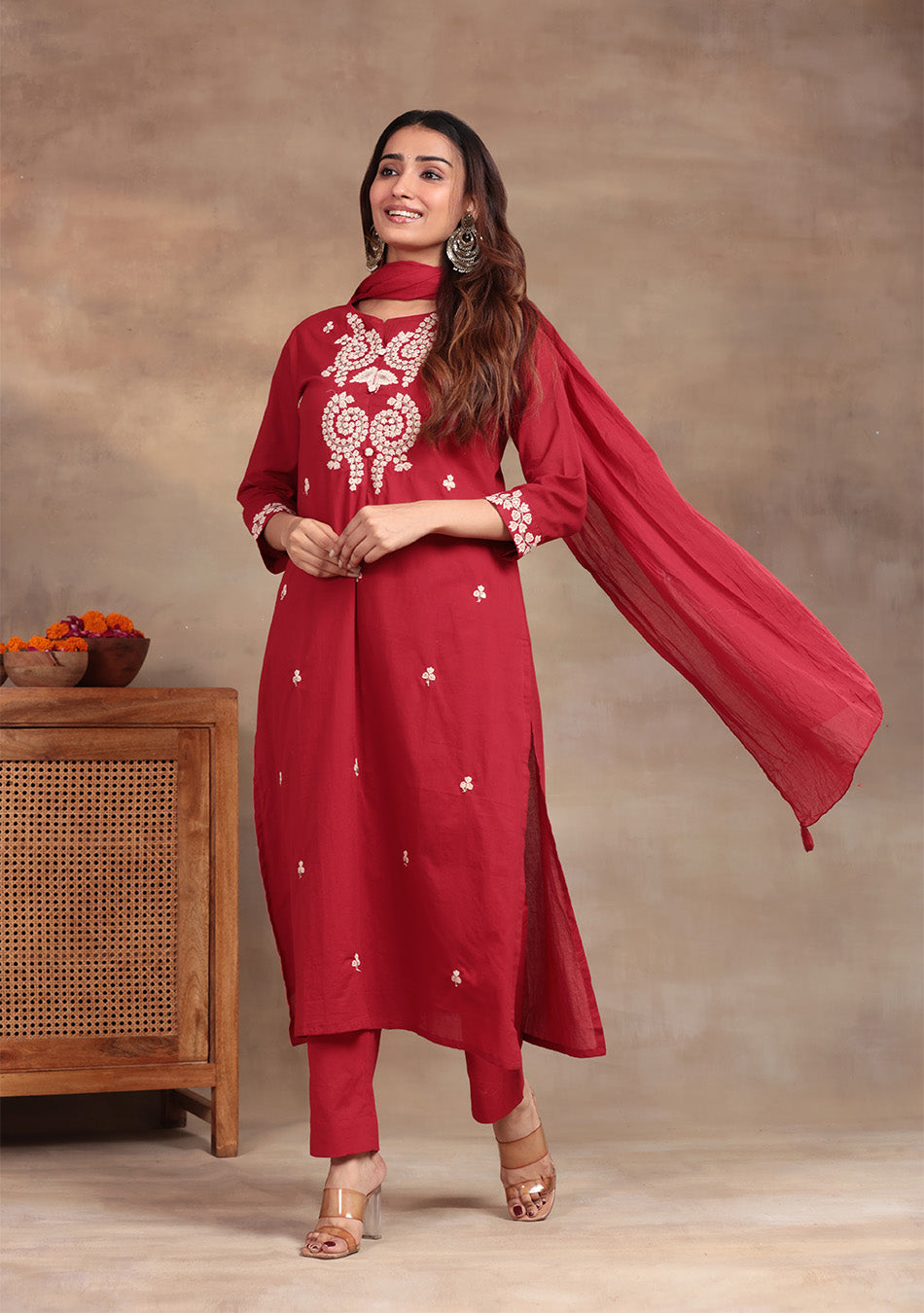 Garnet Glow Cotton Suit Set