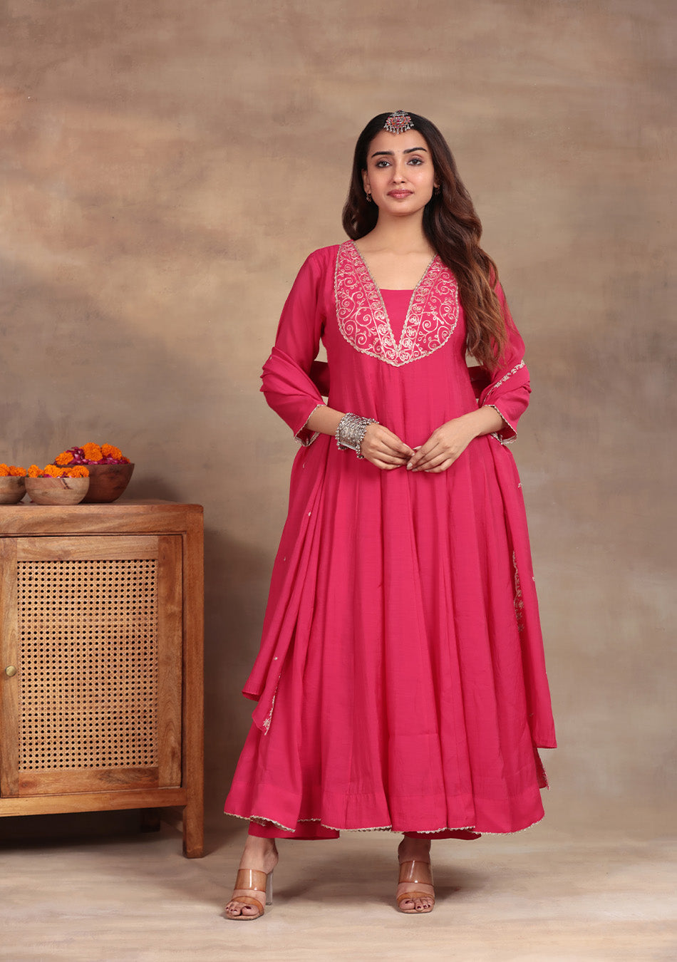 Rani Pink Anarkali with Zari Embroidery