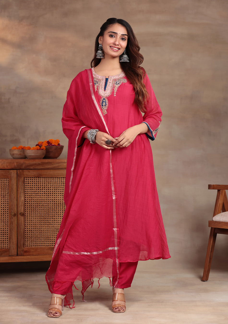 Ruby Glow Chanderi Dabka Suit Set