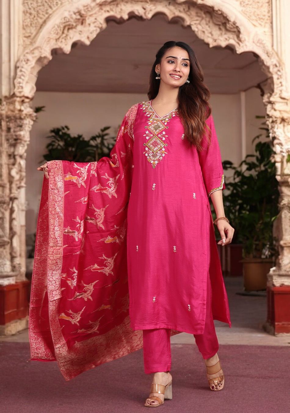 Rose Radiance Embroidered Suit Set