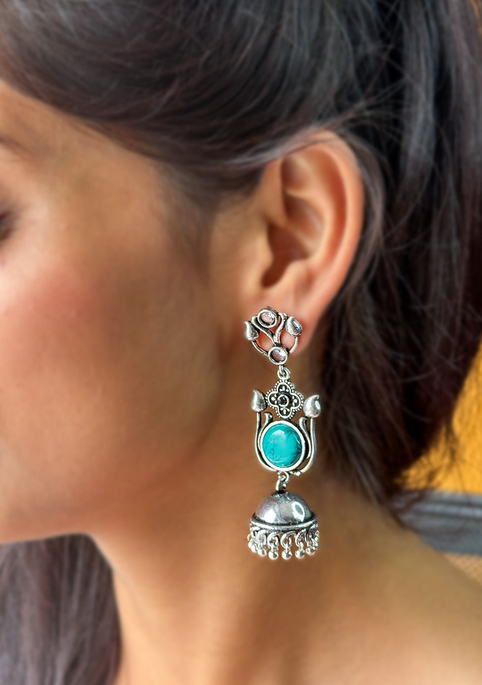 Turquoise Temple Jhumka Earrings
