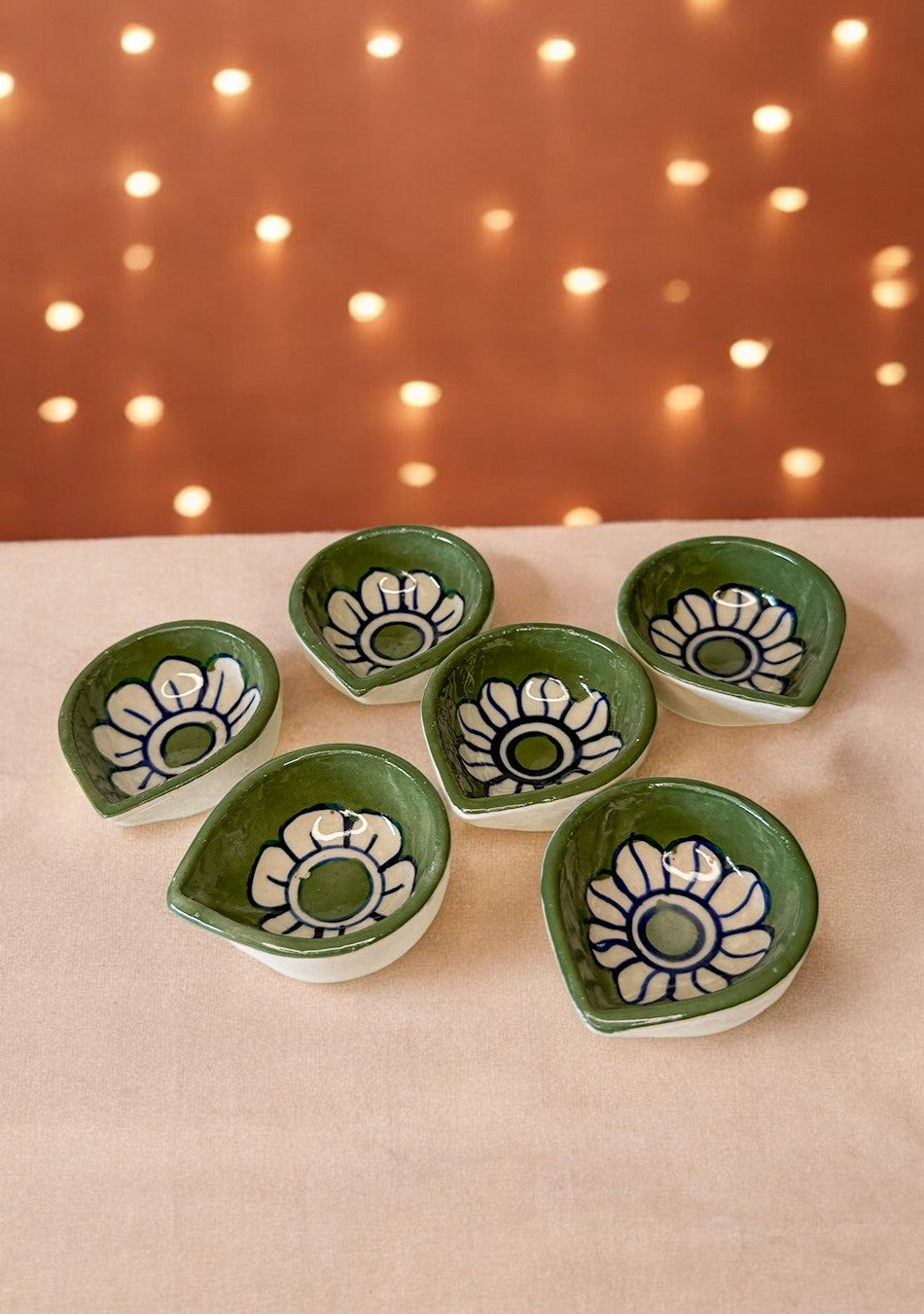 Green and white Flower Diya
