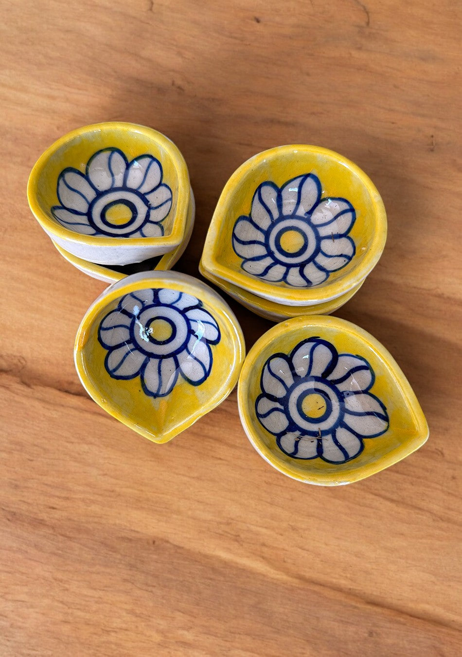 Yellow Floral Diyas Set of 6