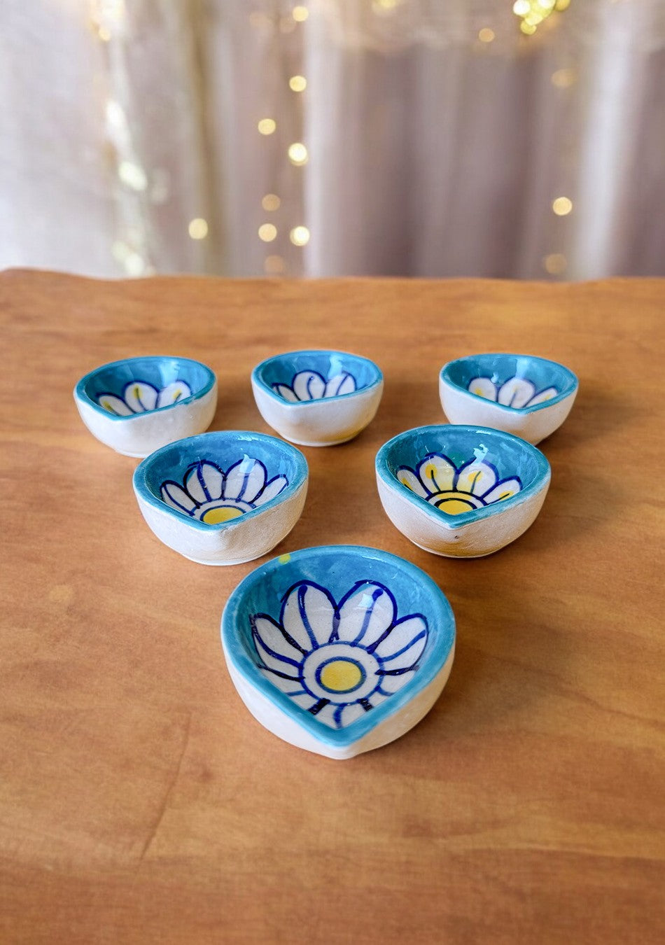 Blue Floral Diyas Set of 6