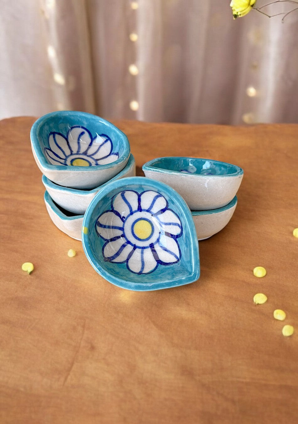Blue Floral Diyas Set of 6
