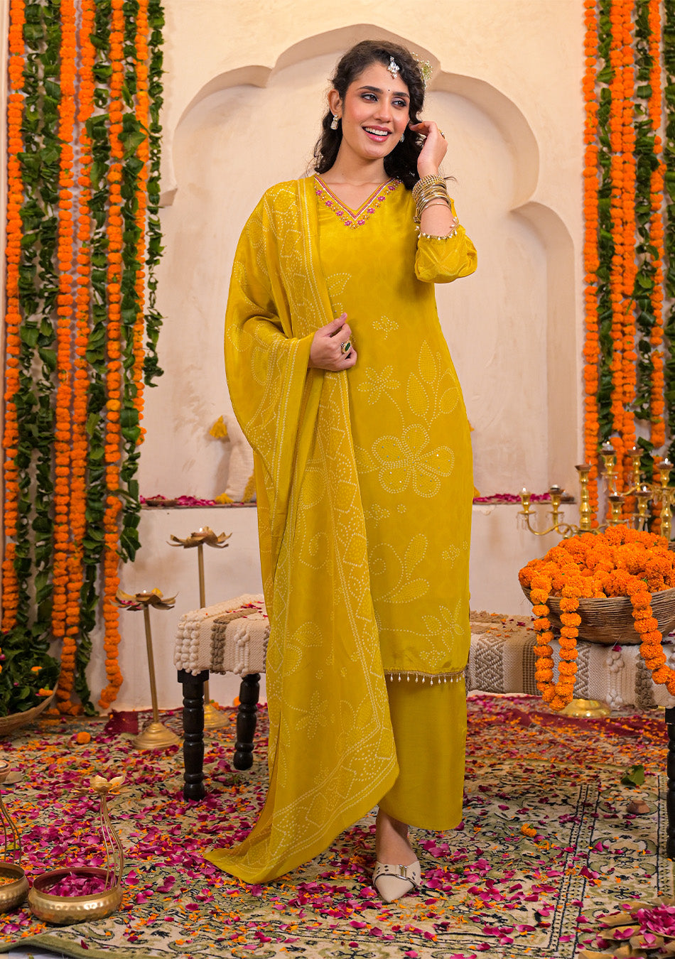 Mustard Glow Crepe Suit Set