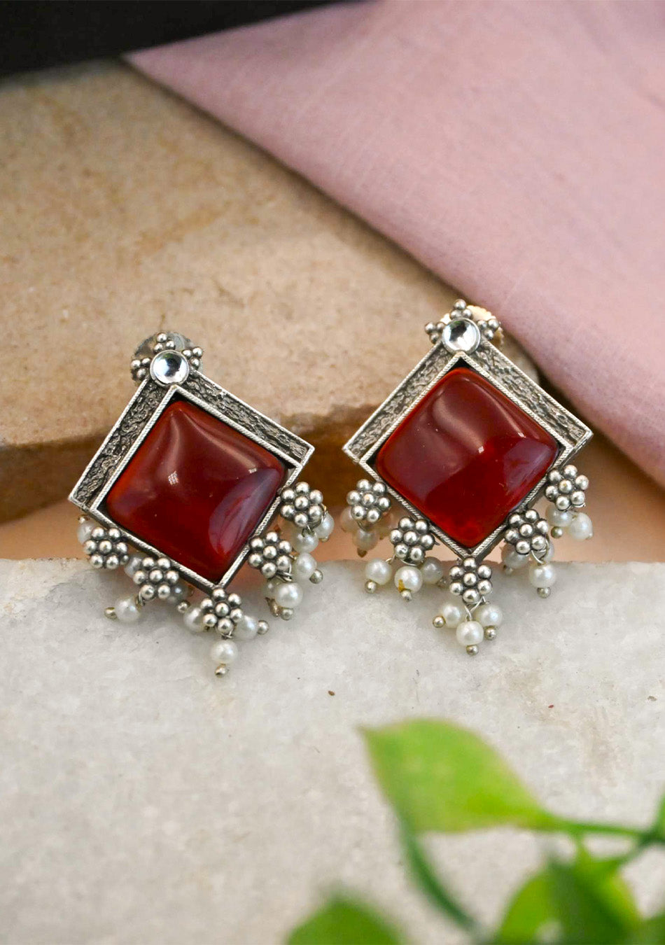 Ruby Square Earrings