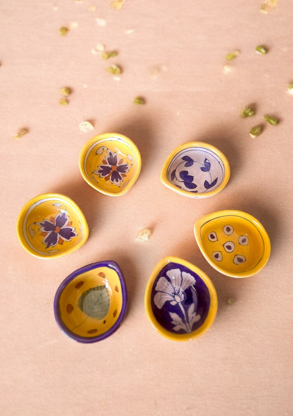 Blue Pottery Floral Design Diya - Set of 6