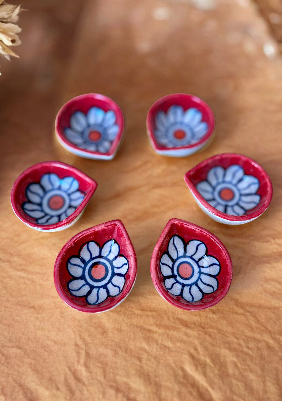 Crimson Floral Diyas Set of 6