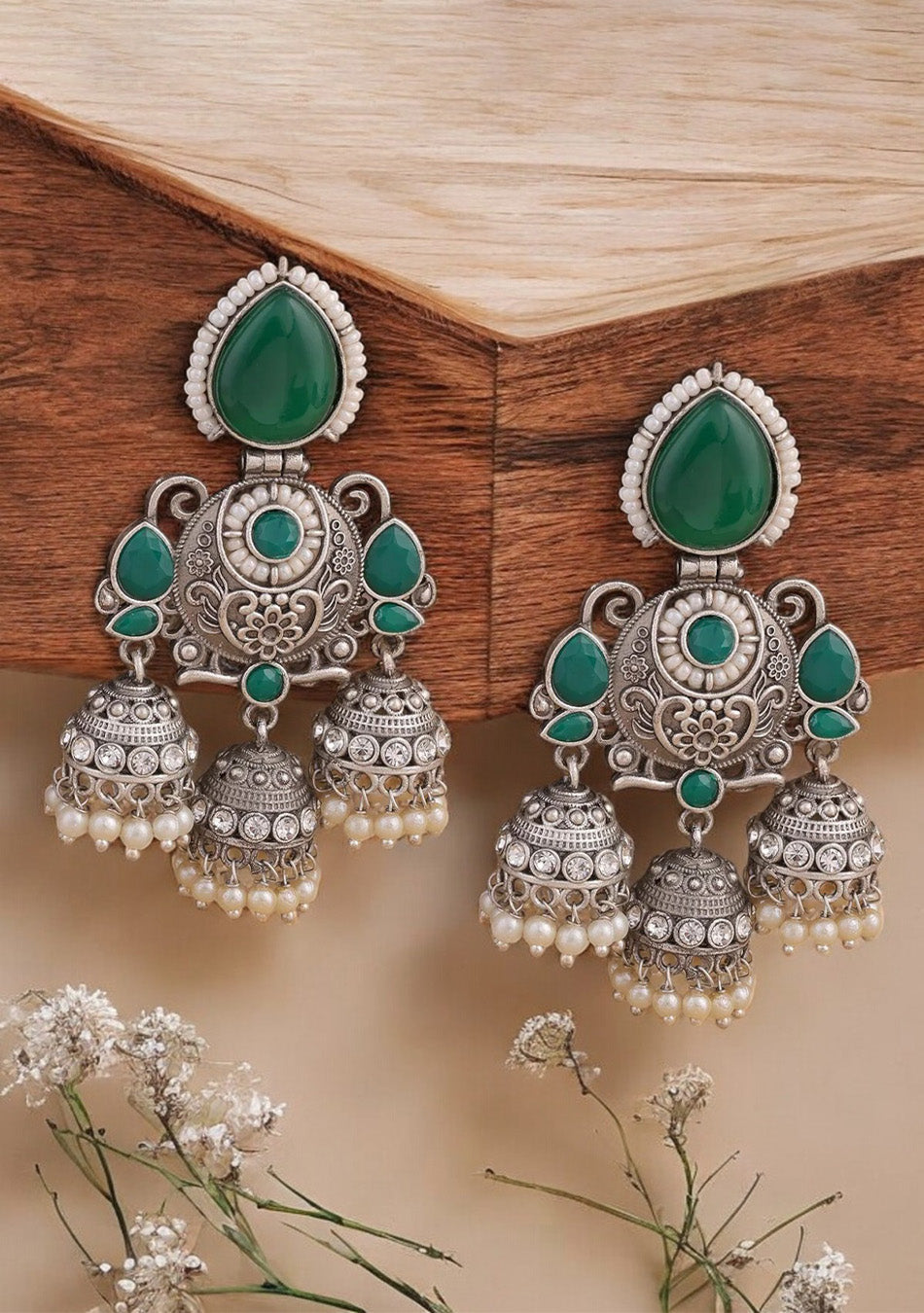 Emerald Regal Jhumkas