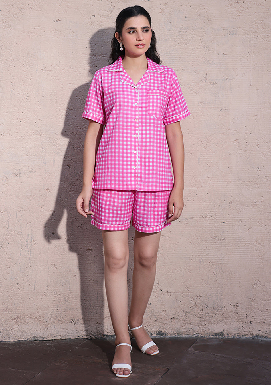 Rosy Grid Night Suit