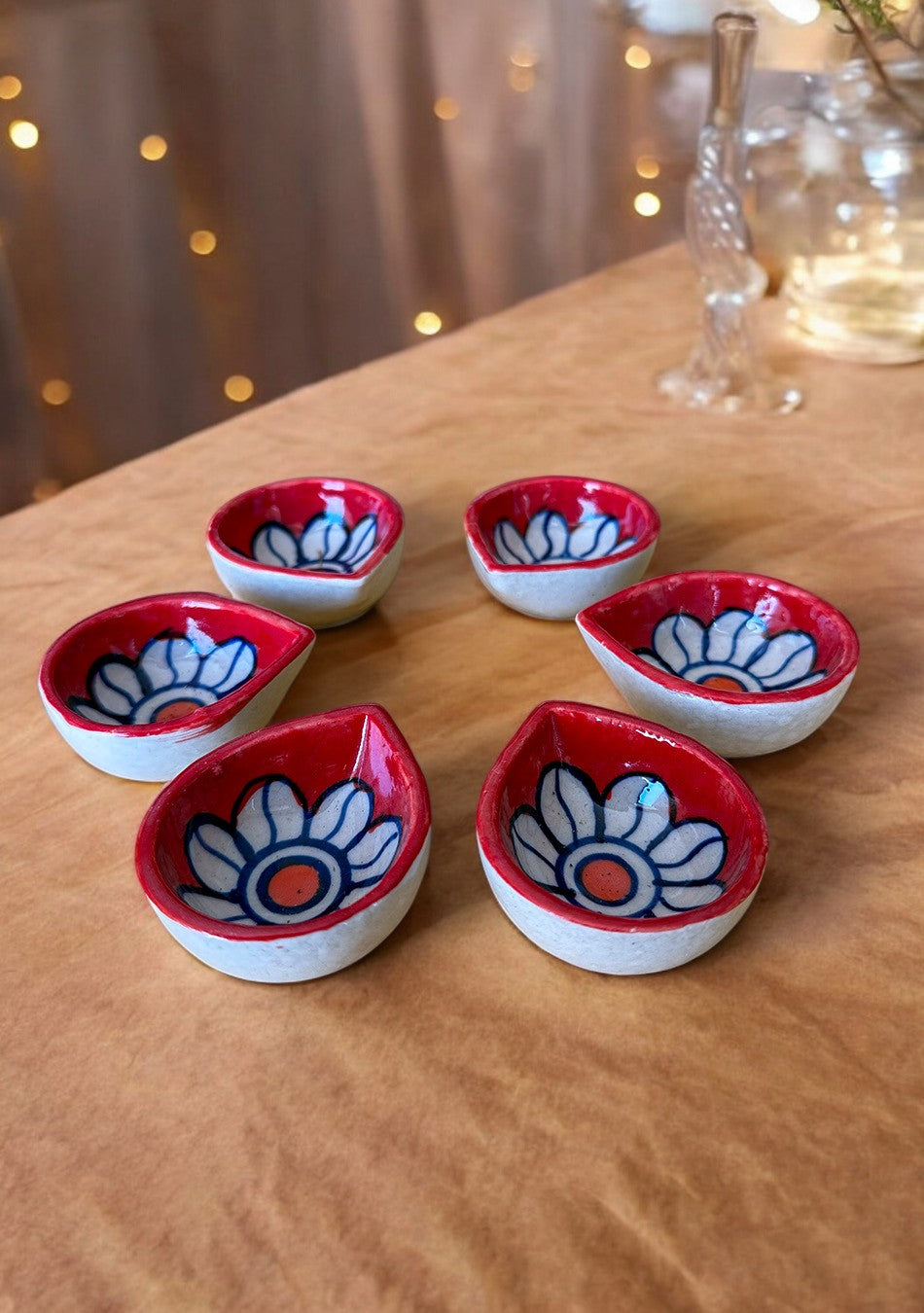 Crimson Floral Diyas Set of 6