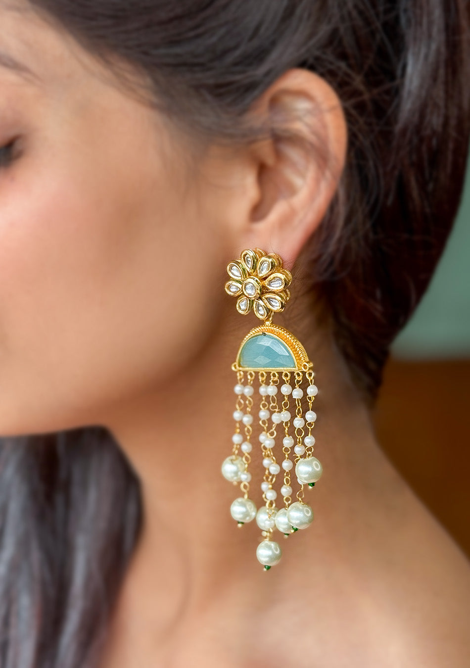 Turquoise Pearl Drops Earrings