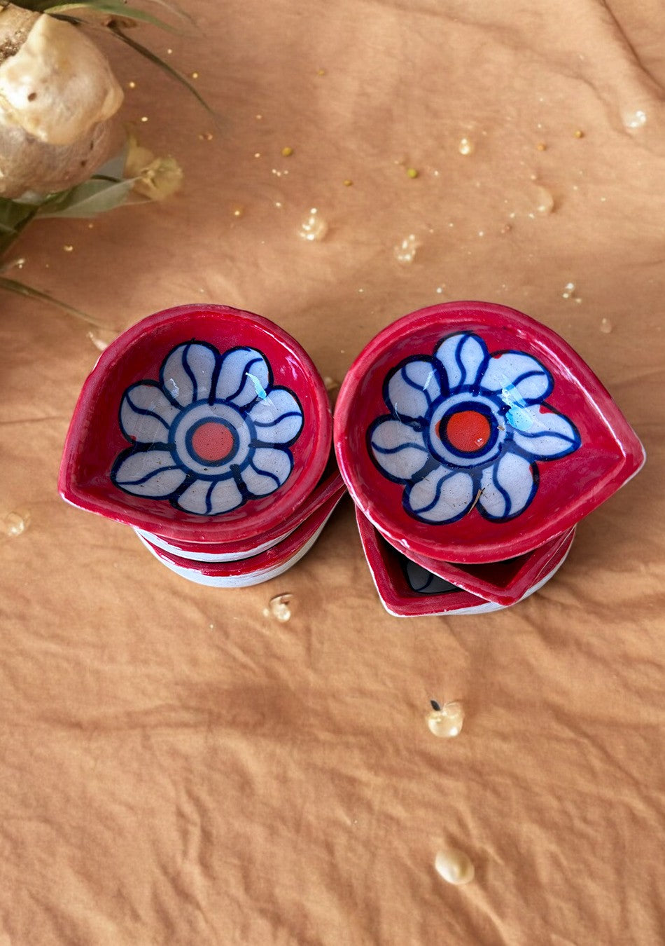 Crimson Floral Diyas Set of 6