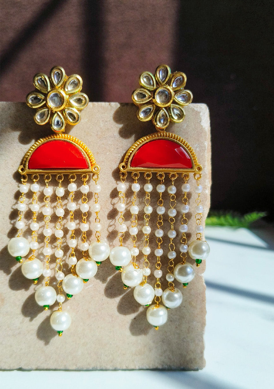 Red Pearl Drop Earrings