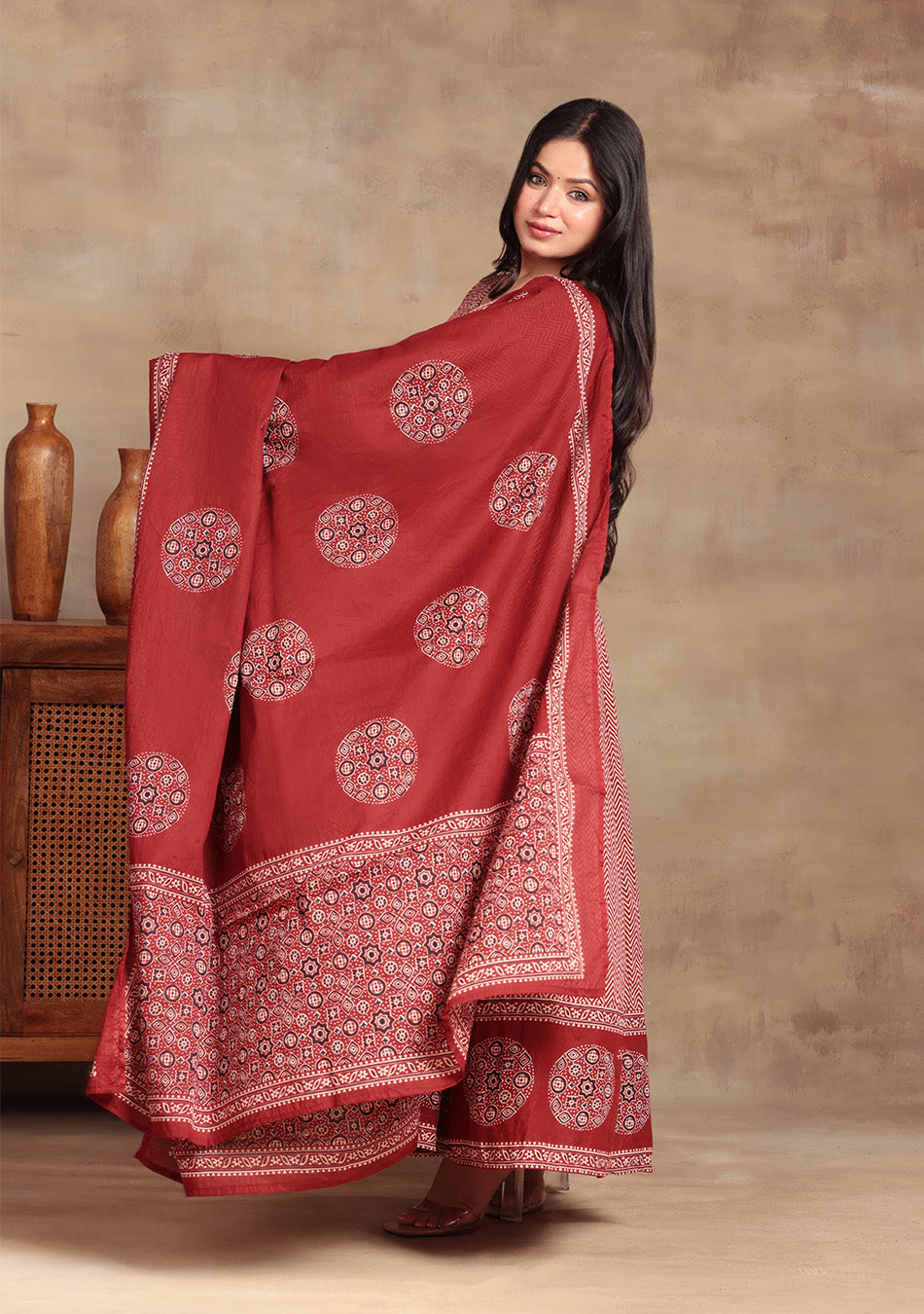 Rust Zig-Zag anarkali suit Set